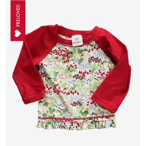 Hanna Anderson Red and Floral Rash Guard matching hat